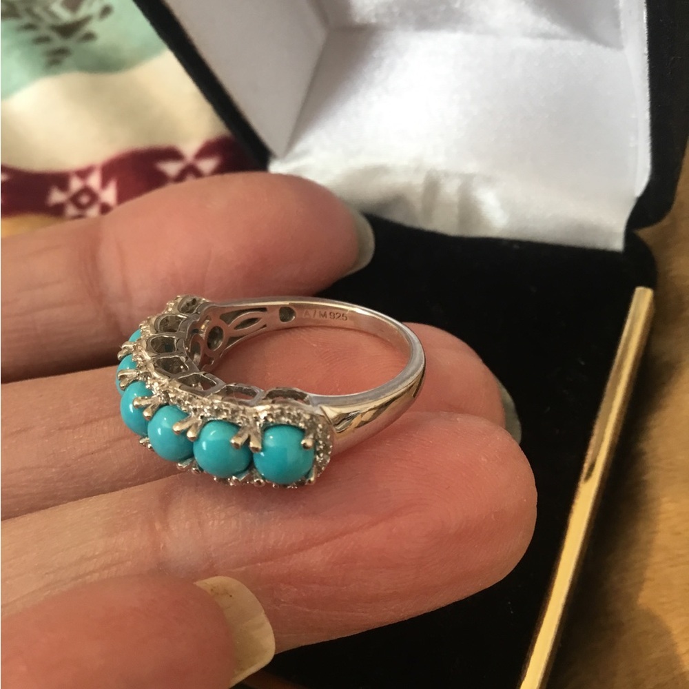 NWOT Sleeping Beauty Turquoise & White Zircon Sterling Silver Ring - Picture 8 of 12